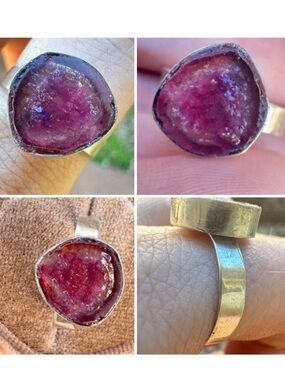 Custom made solid 10k gold genuine rare tourmaline slice ring